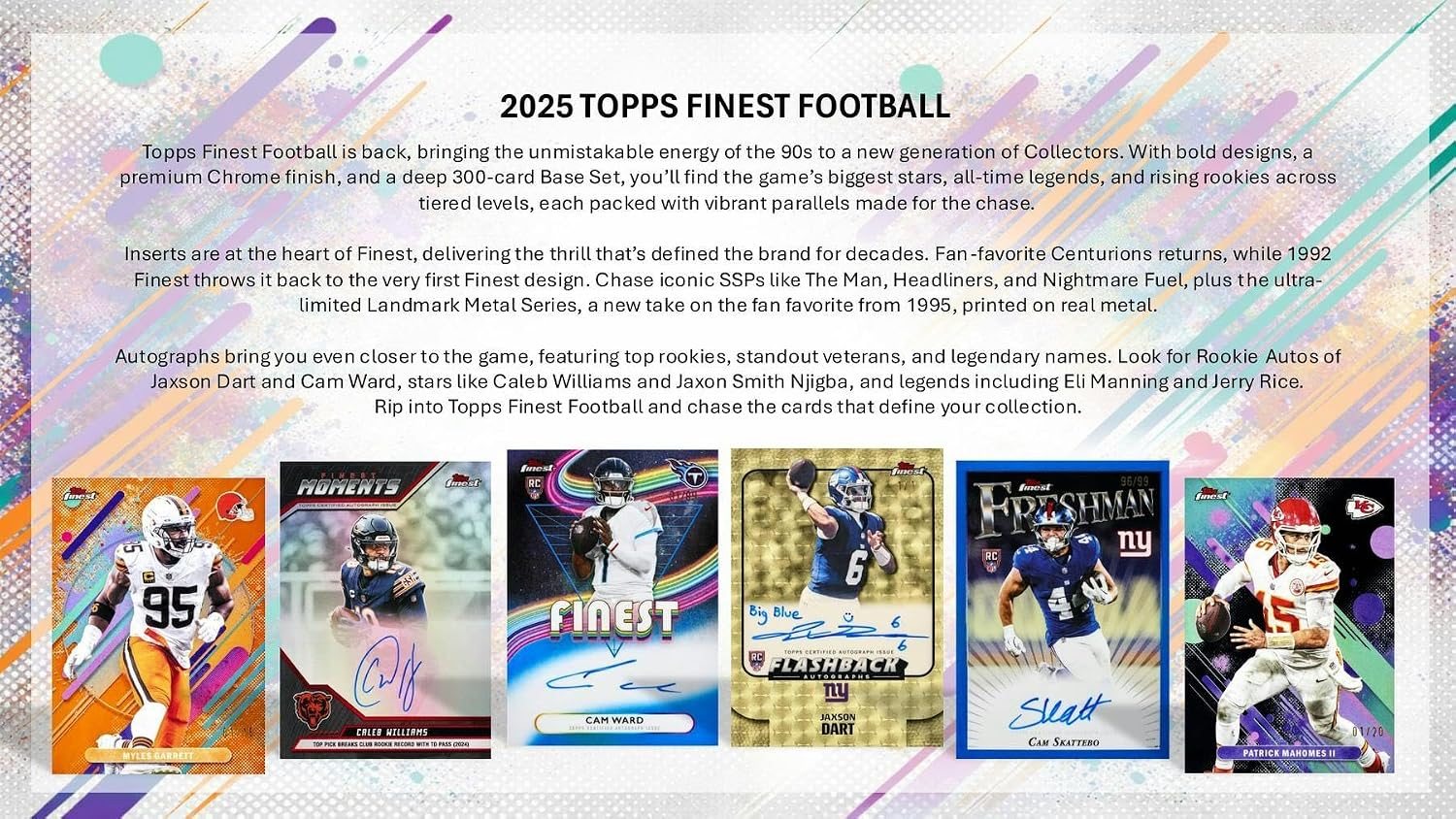 2025 Topps Finest Football Hobby Box - 6 Packs, 2 Autographs